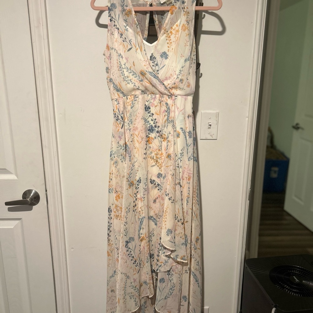 Calvin Klein Cream Floral High Low Dress